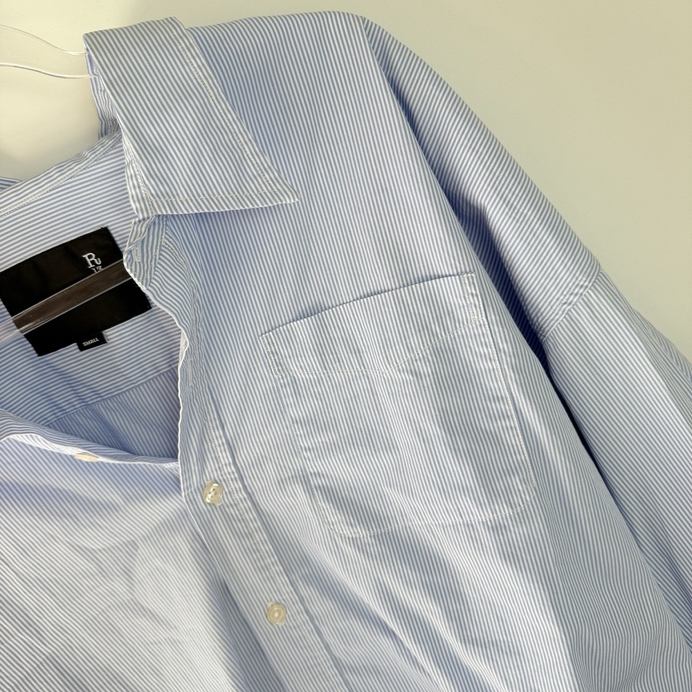 R13 Gathered Hem Shirt Light Blue Pinstripe Cropped Button Front Top $450 Retail - Picture 4 of 13
